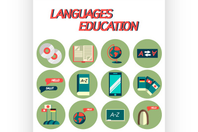 Languages education flat icon set