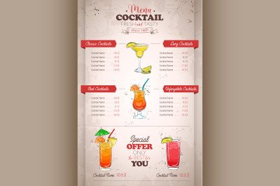 Drawing vertical color cocktail menu design