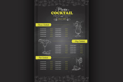 Drawing vertical cocktail menu design