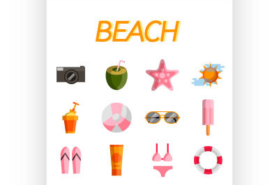 Beach flat icon set