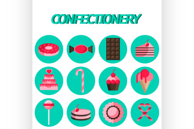 Confectionery flat icon set