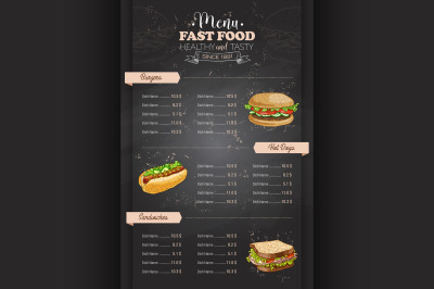 Drawing vertical color fast food menu design