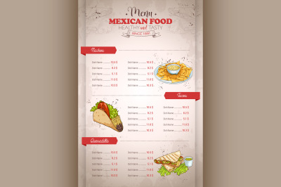 Drawing vertical color mexican food menu