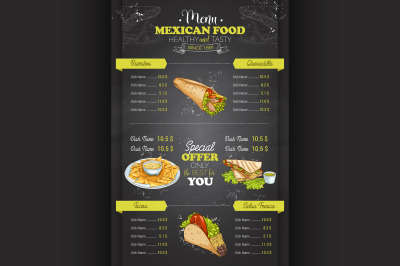 Drawing vertical color mexican food menu