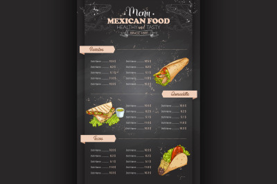 Drawing vertical color mexican food menu