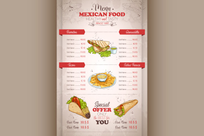 Drawing vertical color mexican food menu