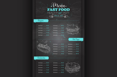 Drawing vertical scetch of fast food menu