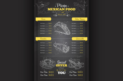 Drawing vertical scetch of mexican food menu