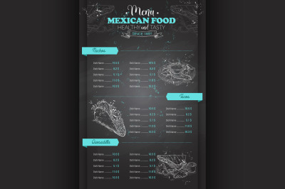 Drawing vertical scetch of mexican food menu