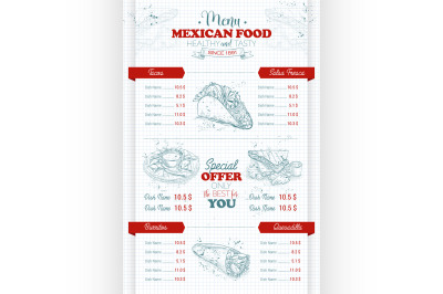 Drawing vertical scetch of mexican food menu