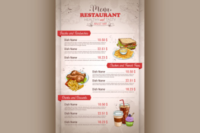 Restaurant vertical color menu