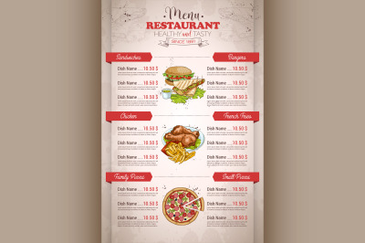 Restaurant vertical color menu