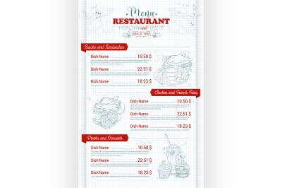 Restaurant vertical scetch menu