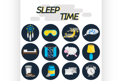 Sleep time flat icon set