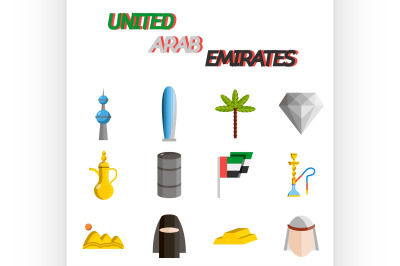 United arab emirates flat icon set