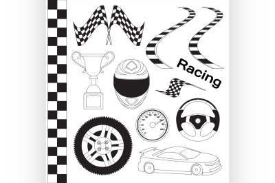 Car race icons set