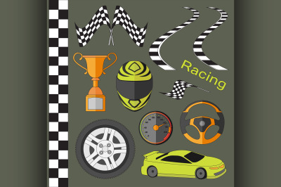 Car race icons set