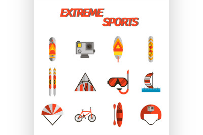 Extreme sports flat icon set