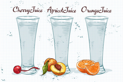 Glasses of juices on a notebook page