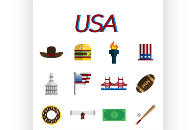 USA flat icon set