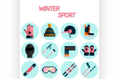 Winter sport flat icon set