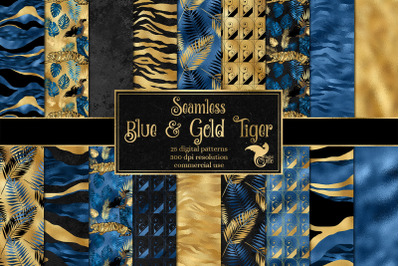 Blue and Gold Tiger Digital Paper