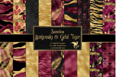 Burgundy and Gold Tiger Digital Paper