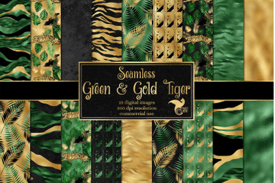 Green and Gold Tiger Digital Paper