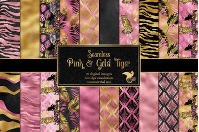 Pink and Gold Tiger Digital Paper