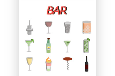 Bar flat icons set