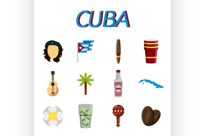 Cuba flat icon set