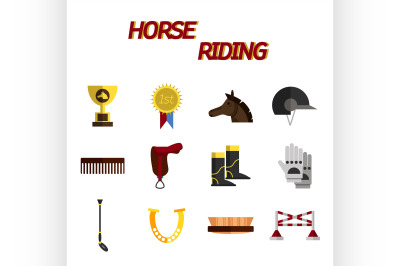 Horse riding flat icon set