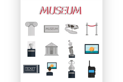 Museum flat icons set