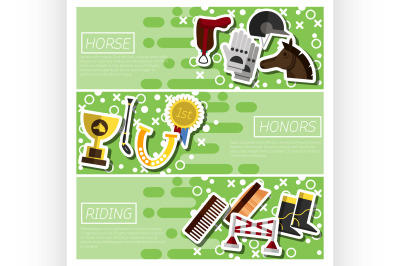 Set of Horizontal Banners about horse riding