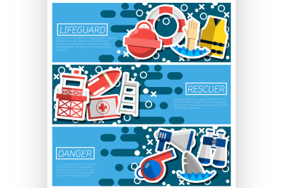 Set of Horizontal Banners about lifeguard