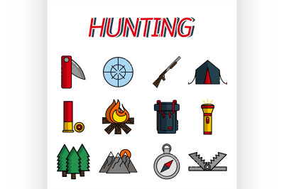 Hunting flat icons set