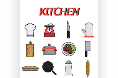 Kitchen flat icon set