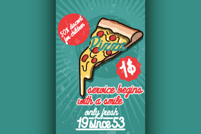 Pizza banner. Vintage fast food background.