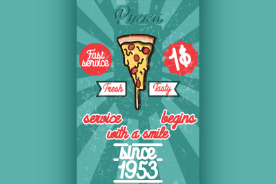 Pizza banner. Vintage fast food background.