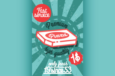 Pizza banner. Vintage fast food background.