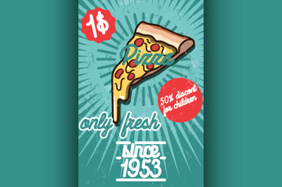 Pizza banner. Vintage fast food background.