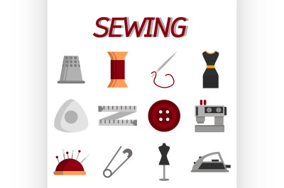 Sewing flat icon set