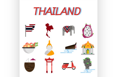 Thailand flat icons set