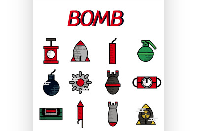 Bomb flat icon set