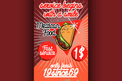 Color vintage mexican food poster