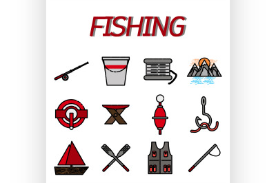 Fishing flat icon set