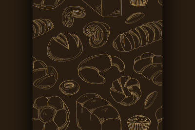 Bakery and pastry products icons set pattern