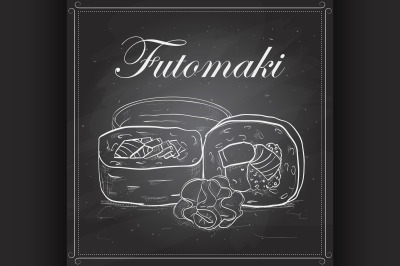 Futomaki roll on a blackboard