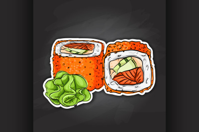 Vector sushi color sticker, California roll