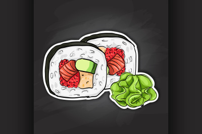 Vector sushi color sticker, Futomaki roll